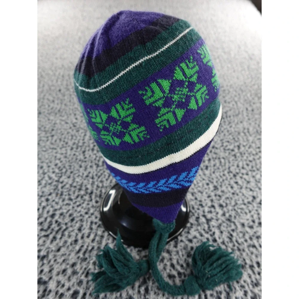 Columbia‎ Earflap Hat Beanie Knit Snowflakes Tassels Unisex One Size
